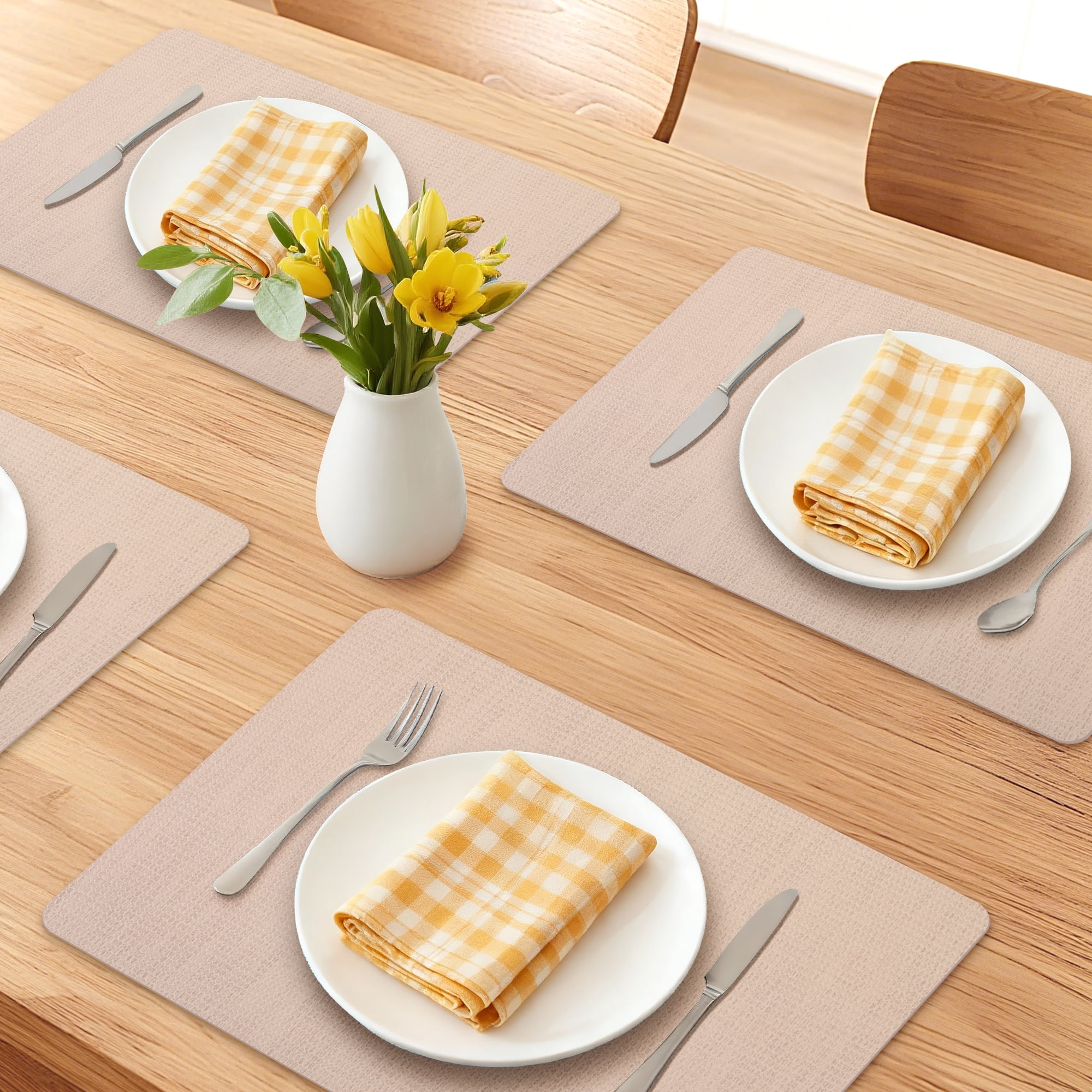 Unique Bargains 6pcs Faux Leather Table Mats for Kitchen Beige 16.9"x11.8"