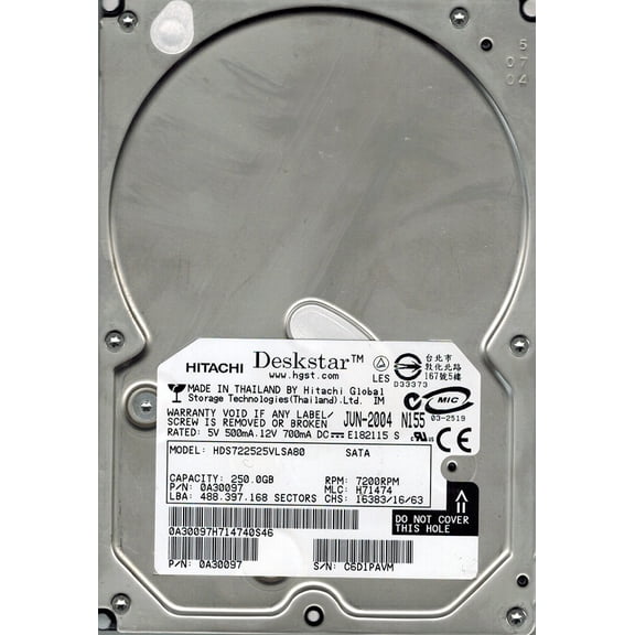 Hitachi HDS722525VLSA80 P/N: 0A30097 MLC: H71474 250GB