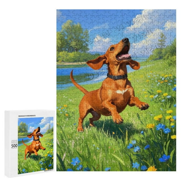 Dachshund Dog -Themed 500 Piece Jigsaw Puzzle, Perfect for Family Fun, Wooden