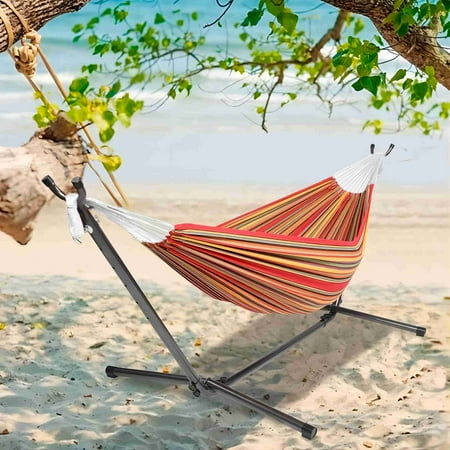 SUGIFT 2-Person Hammock with Space Saving Steel Stand and Portable Carrying Bag, 48"W x 120" L, Red