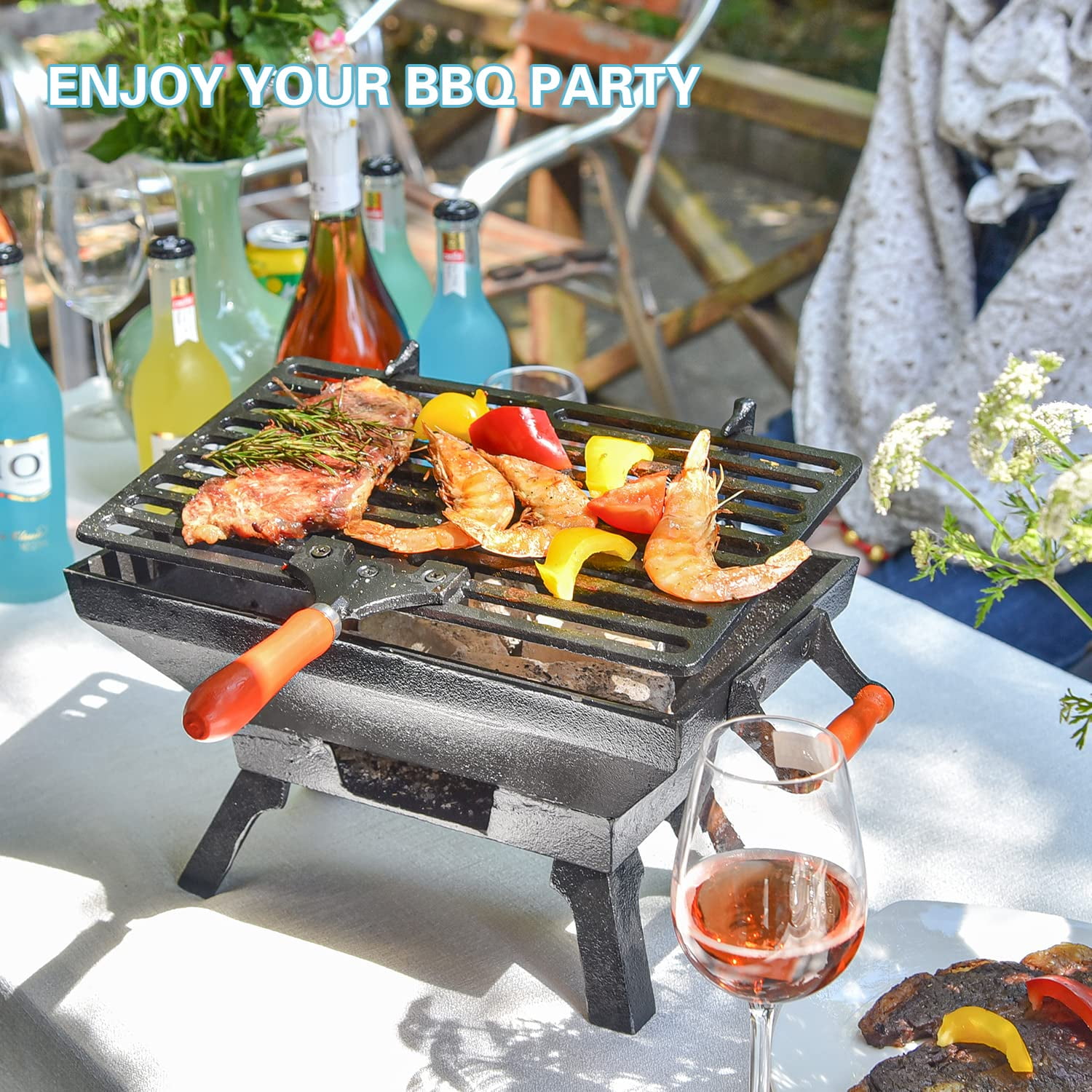Sungmor Cast Iron Bbq Grill Tabletop Small Charcoal Stove for Heating Food, 1 Count, 31.5 x 19CM