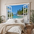 thumbnail image 3 of Window Seascape Large Tapestry for Bedroom Wall Hanging Tapestry, Summer Beach Seaside Palm Trees Ceiling Backdrop Tapestries Poster Blanket Wall Decor for Teens Room Living Room Dorm 100" x 59", 3 of 8