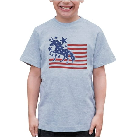 

7 ate 9 Apparel Kids Patriotic 4th of July Shirt - Unicorn Flag Magical USA Grey T-Shirt 2T