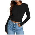 thumbnail image 1 of Women's Ribbed Long Sleeve V-Neck Button Slim T-Shirt - Polyester Material, Removable Padding Bra, Perfect for Yoga and Sports, 1 of 5