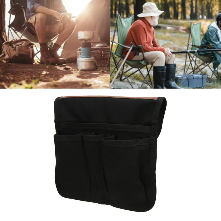 Camping Chair Armrest Storage Bag, Easy To Install Lightweight  Multifunction Chair Arm Pouch For Home For Fishing Black
