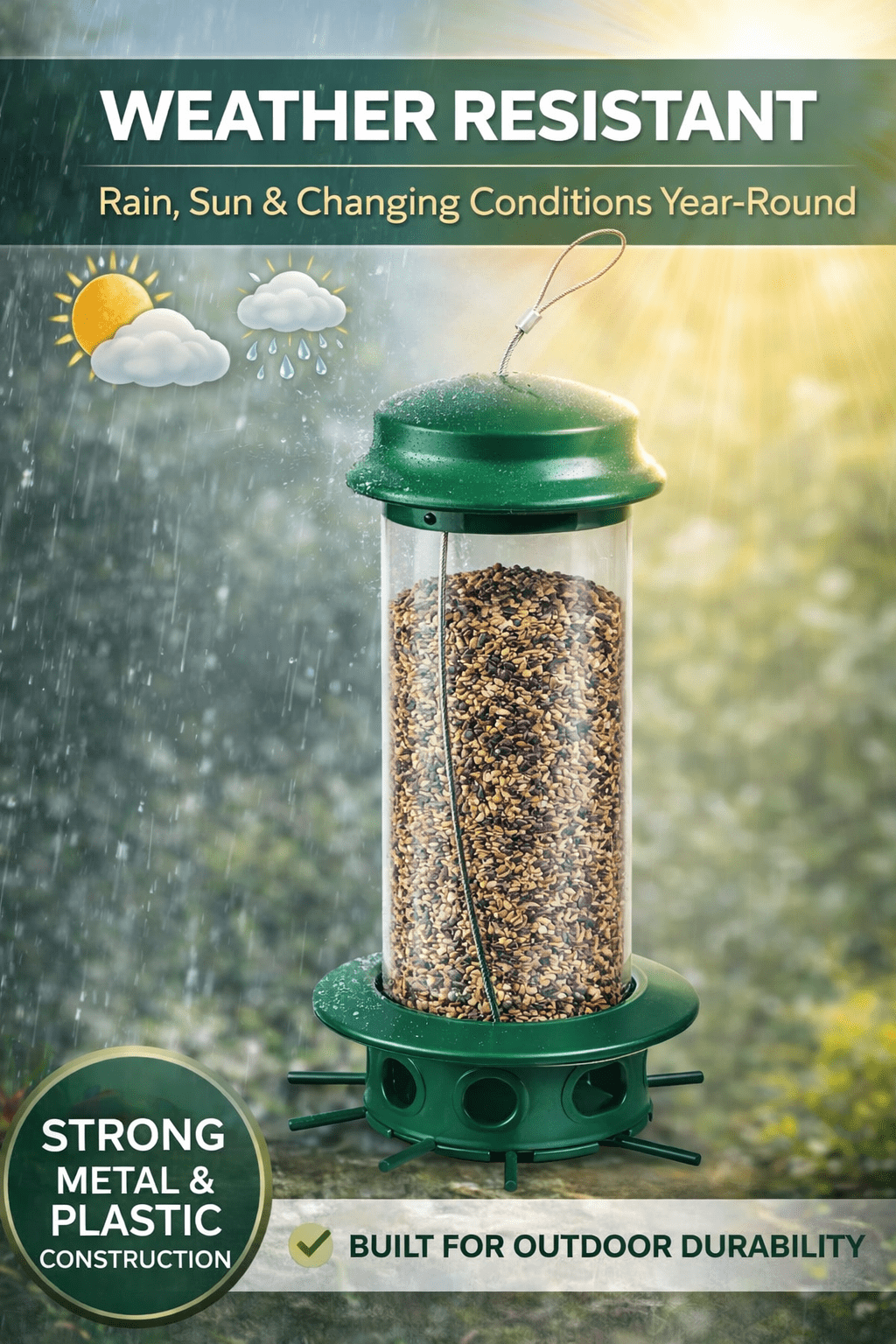 Simple Living Solutions Squirrel Resistant Bird Feeder, 6 lb Capacity, Multi-Port Hanging Feeder for Outdoor Wild Birds, Weather-Resistant
