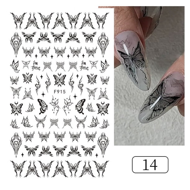 Calcomanía 3D para uñas de mariposa blanca y negra, calcomanías geométricas, calcomanías de flores doradas DIY, diseños para decoración de manicura y salón de uñas Tan Jianjun unisex