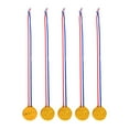 thumbnail image 2 of Medallas de fútbol para niños, 5 uds., Pp, premio , 3,6 cm de diámetro, accesorio para el día del deporte escolar con bandas para el cuello Dorado, 2 of 8