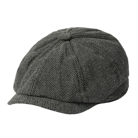 Mosey Men Autumn Winter Classic Herringbone Pattern Octagonal Hat Extended Brim Beret Hat Newspaper Painter Hat Fashion Accessories