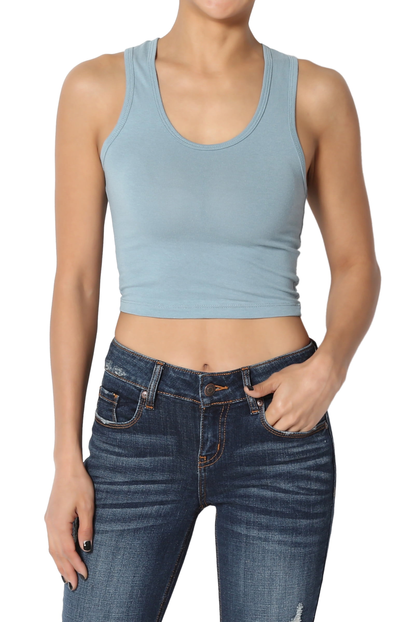 TheMogan - TheMogan Junior's Racerback Scoop Neck Crop Tank Top ...