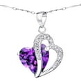 thumbnail image 4 of 5.66 Carat TCW Double Heart Created Amethyst 925 Sterling Silver Necklace Pendant and Earrings 3 Pieces Jewelry Set, 4 of 9