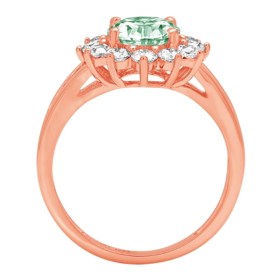 2.72 ct Oval Cut Simulated Green Diamond Halo Engagement Ring for Women in 18K Rose Gold
