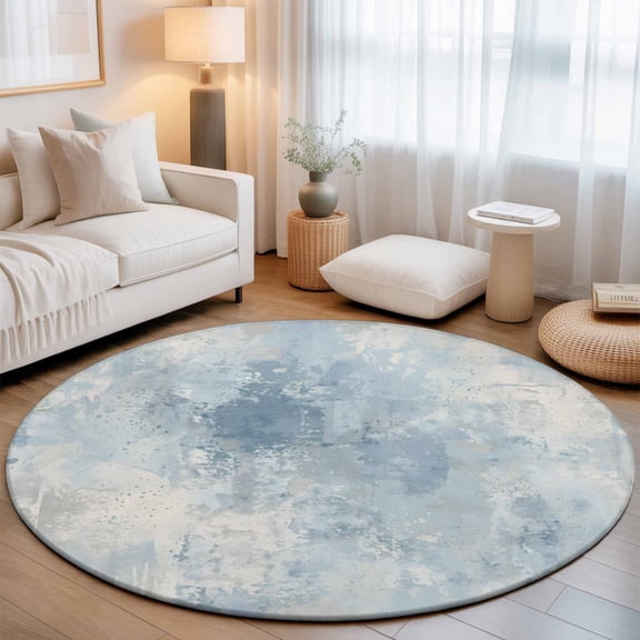 Round Area Rugs 3.3Ft, Light Blue Grey Non-Slip Washable Circle Rugs Carpet, Minimalism Gradient Mottled Patterned Indoor Outdoor Rug Floor Mats Throw Runner for Bedroom Living Room Bathroom