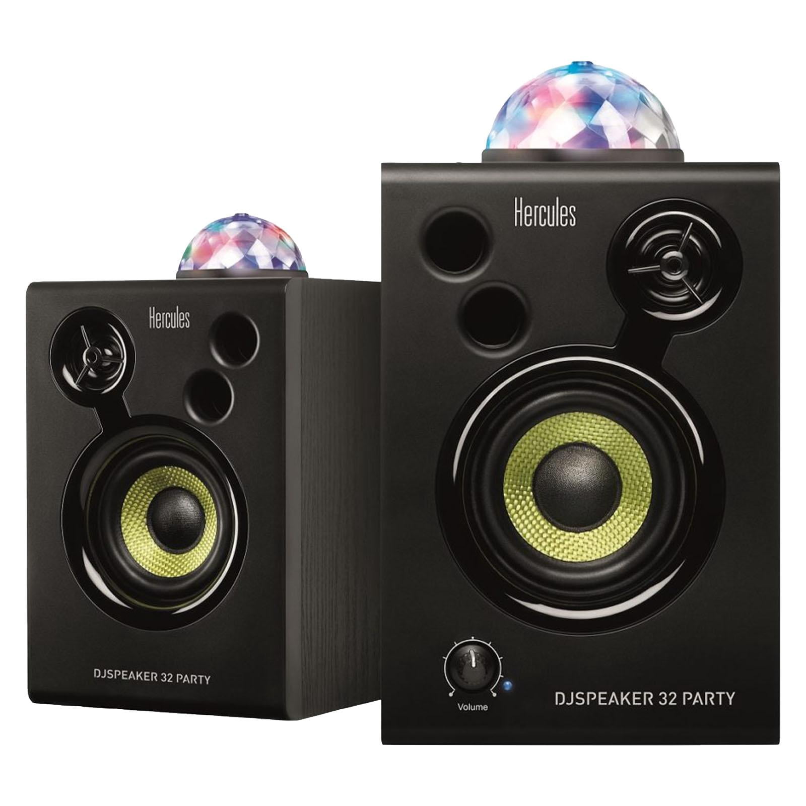 Hercules DJMonitor 32 Party 3" DJ Monitor Pair w/Party Lights with Desktop Stands Package