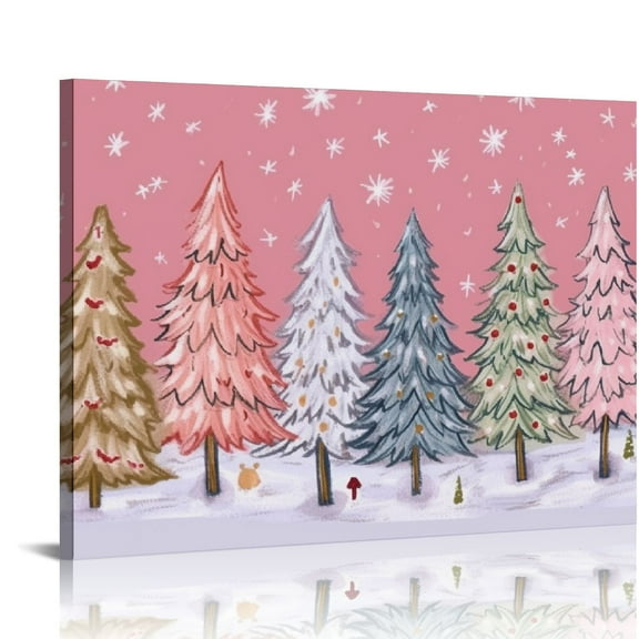 EastSmooth Pink christmas tree Wall Art Prints,Merry Christmas Winter Wall Art Decor,christmas trees Canvas Wall Prints,Christmas Decoration for Home Living Room Bedroom