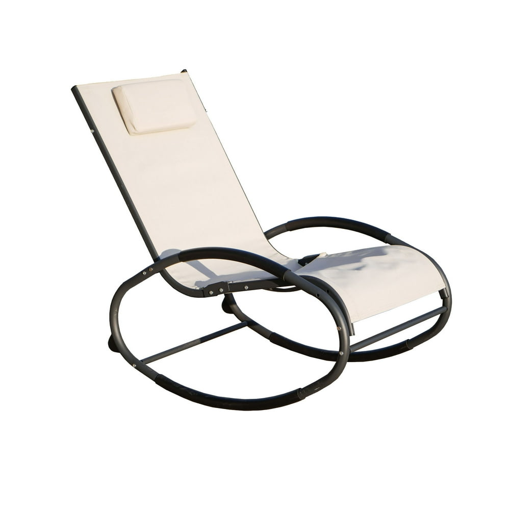 Abrihome Outdoor Rocking Chaise Lounge Chair with Headrest Pillow