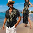 thumbnail image 2 of Jeiento Polynesia Flower Matching Beach Outfits for Couples Summer Sleeveless Dress for Women Loose Maxi Split Sundress with Pockets Mens Tropical Shirt Husband and Wife Vacation Clothing, Black, 2 of 6