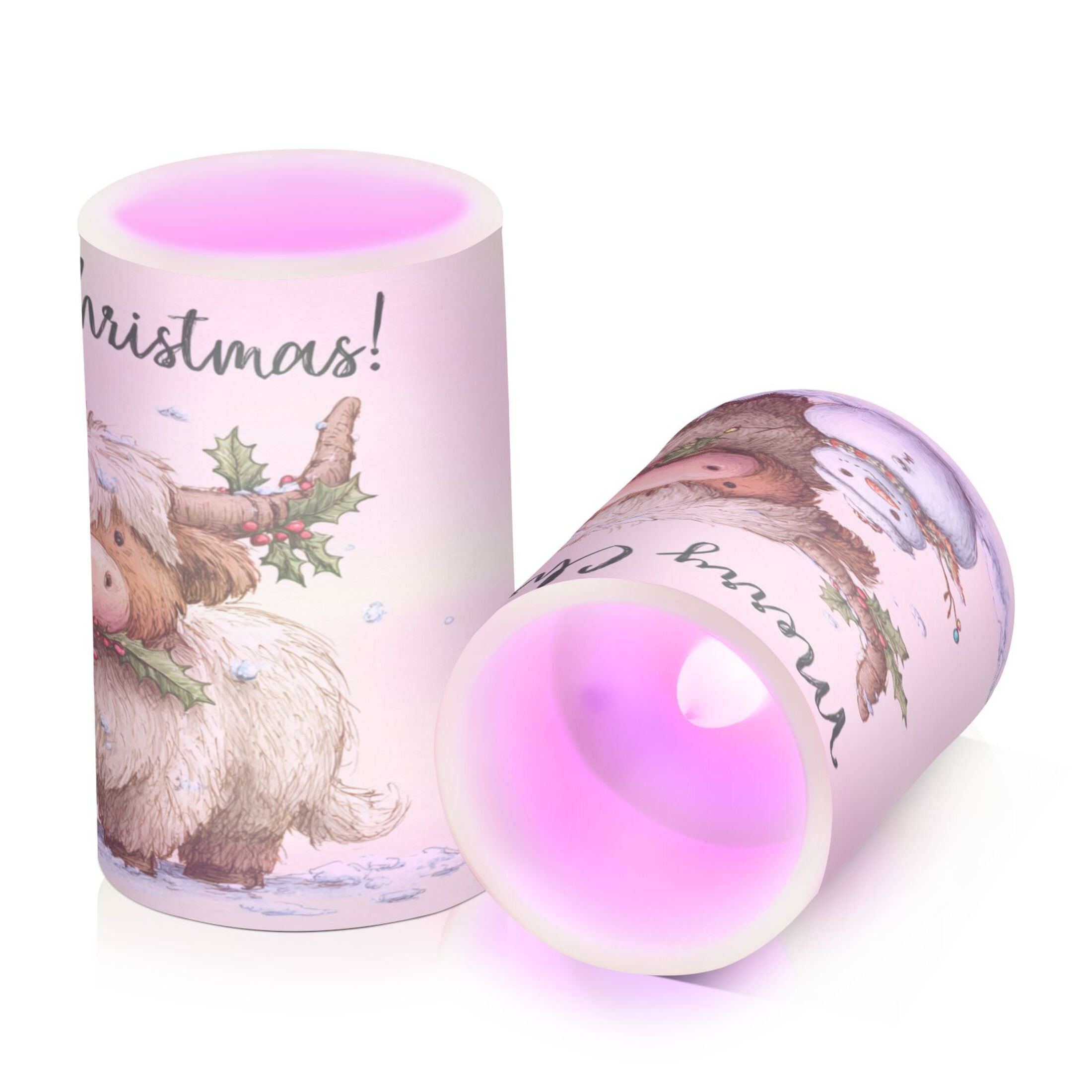2 PCS LED Flicker Flameless Candle with Remote Control Realistic 3D Wick LED Window Decoration Candle Set for Wedding Table Home Decor Favors Christmas Highland Cow