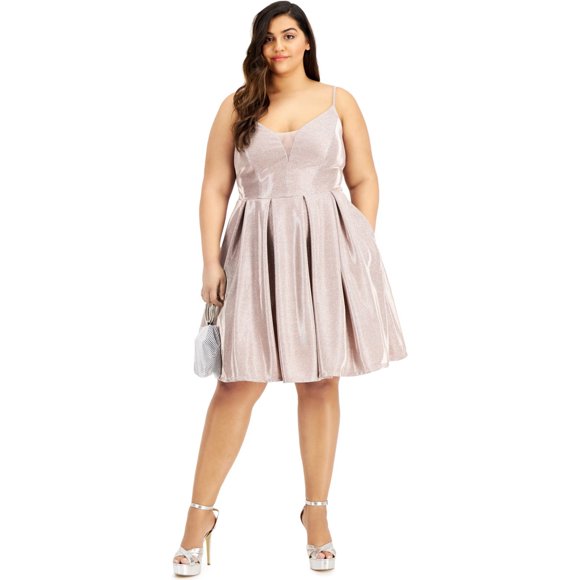 B. DARLIN Womens Glitter Mini Fit & Flare Dress, ltpaspink, Plus Size, 18W