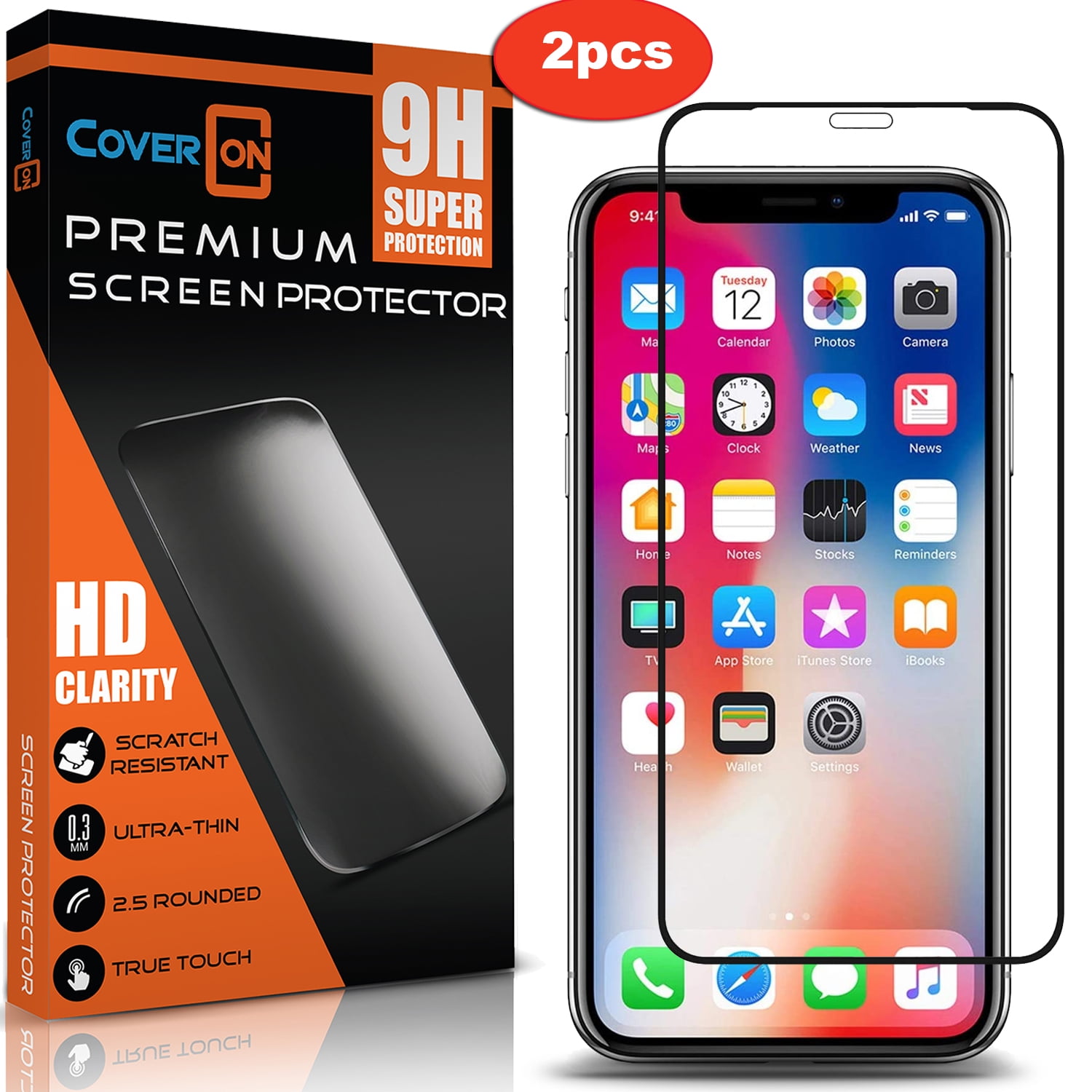 CoverON 2 Pack of Apple iPhone 11 Pro Tempered Glass Screen Protectors - 98% full Coverage 9H Scratch Resistant - HD Clear