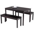 thumbnail image 2 of Mecor 3PC Dining Set Wood Dining Table with 2 Benches (Black), 2 of 6