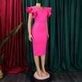 thumbnail image 5 of AURA Womens Elegant Beaded Ruffle Sleeve Round Neck Pencil Midi Dress Stretch Office Work Summer, 5 of 10