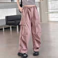thumbnail image 5 of Bysome Girls Pants Solid Color Elastic Waist With Drawstring and Pockets Cargo Trousers Comfortable Girls Pants Size 5-6 Years Pink, 5 of 6