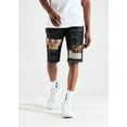 thumbnail image 3 of Crysp Denim Men's Distressed Rip & Repair Patch Skinny Fit Denim Jean Shorts (28, Black), 3 of 7