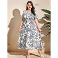 thumbnail image 2 of Women Plus Size Short Sleeve Dress Loose Summer Casual A-Line Flowy Midi Dresses White Drawing XXXL, 2 of 7