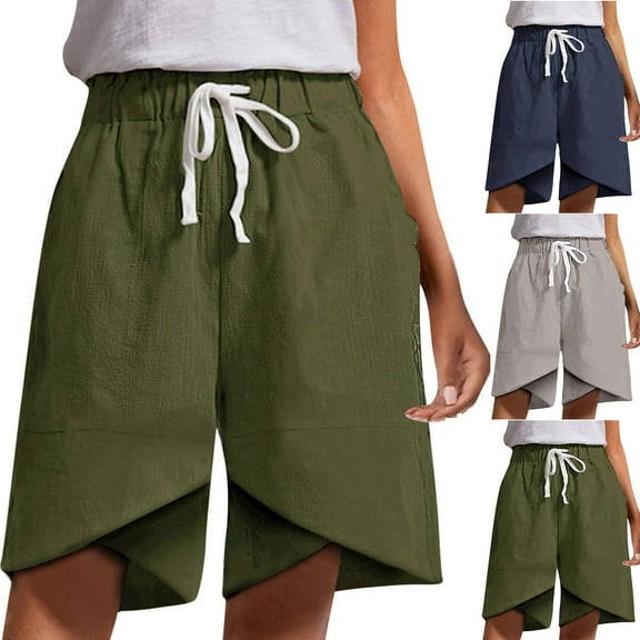 Jacenvly New Home Shorts Women Lightweight Shorts Casual Short Pants Elastic Waist Drawstring Comfy Shorts Quick Drying High Waist Women'S Plus Summer Shorts Green