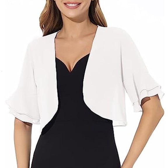 Yammee Women Elegant Loose Shrug Chiffon Cropped Cardigans Open Front Short Sleeve Boleros Thin Top Jackets for Evening Dress