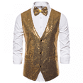 thumbnail image 2 of Chaleco de lentejuelas para hombre con pajarita, traje ajustado para boda, fiesta de graduación, chaqueta sin mangas con cuello en V, chaleco para fiesta de graduación, 2 of 5