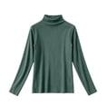 thumbnail image 2 of LUGOGNE Girls Tshirt Turtleneck Long Sleeve Thermal Undershirt Soft Comfortable Fall Winter Basic Tops Green,7-8 Years, 2 of 6