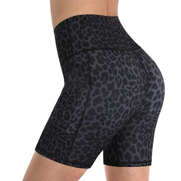 Women's Yoga Running Short Pants Printed Compression Leggings Low Rise  Workout Tights Shorts with Pocket 