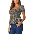 thumbnail image 4 of INSPIRE CHIC Women's Peplum Top Short Sleeves Sweetheart Neck Shirred Floral Blouse XL Black, 4 of 6
