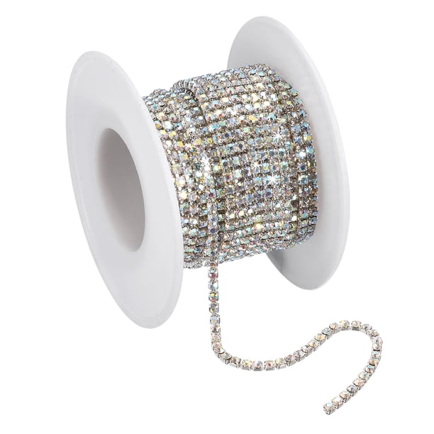 5.5 Yardas Cristal Imitación Diamante Cadena 3mm Cosido Cerrar Garra Cadena Adorno para Bricolaje Joyería Ropa Bolsos Zapatos Decoración Plata Inferior Parte AB Color