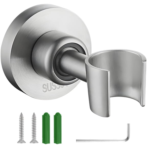 304 Stainless Steel Shower Head Holder, Adjustable Handheld Shower Wand Bracket, 360° Swivel Ball Joint, Brushed Silver Finish, Wall Mount for 1/2" Shower Heads