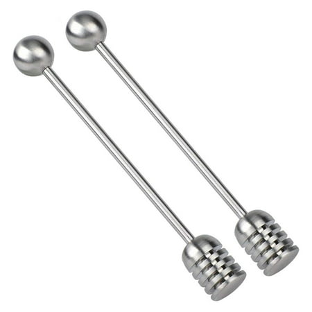 

2pcs Stainless Steel Honey Spoon Syrup Dippers Stick Stirrer with Round Bead for Honey Pot Jar Container