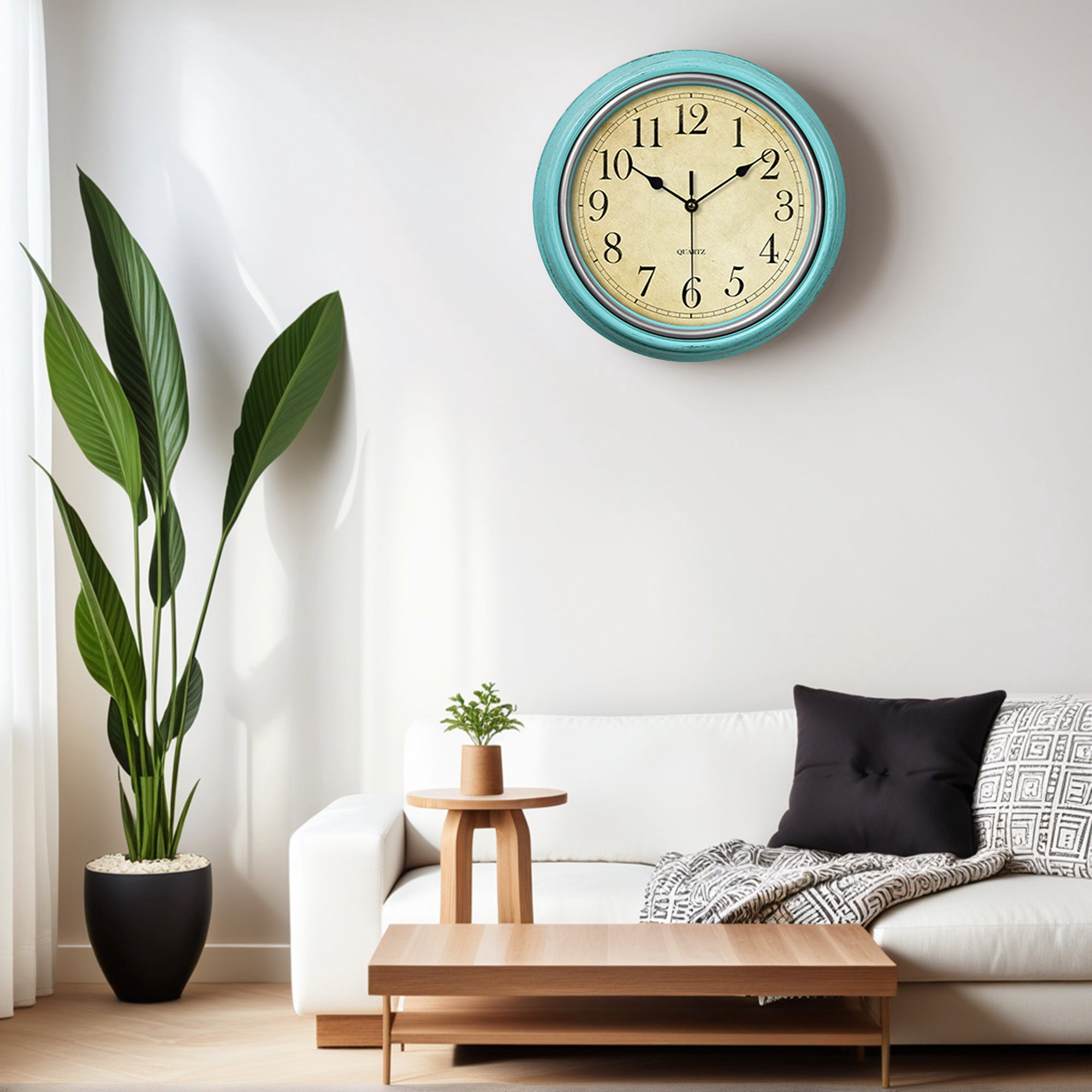 Unique Bargains Battery Operated Non Ticking Wall Clock Blue