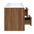 thumbnail image 4 of Wall Mount Double Sink Vanity Cabinet, Walnut White, Wood, Mid Century Hotel Bedroom Bathroom, Modern Contemporary HB34084, 4 of 11