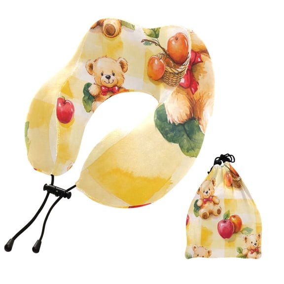 BZSMCE Travel Pillow Playful Bears Amongst Fresh Fruit Pattern 10.5x9.5x6in