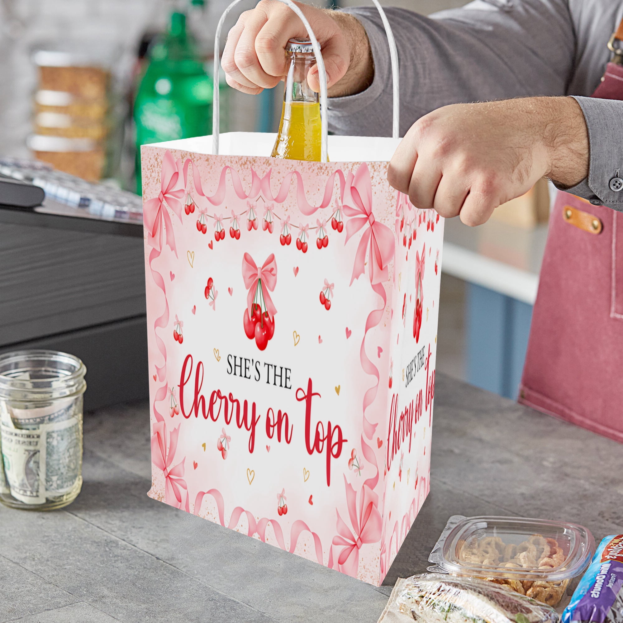 YAHAFEPY Baby Shower Party Favor Bags, She's the Cherry on Top Decorations -20Pcs