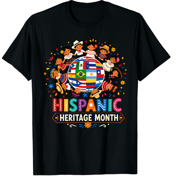 KeHetSoft Unisex Hispanic Heritage Children And Flags Cotton T-Shirt