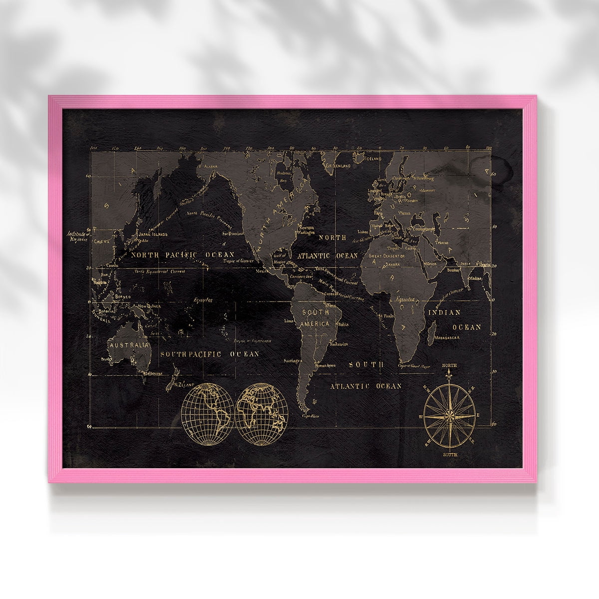 Black Gold Map by Carol Robinson - Restickable Framed Giclée Print