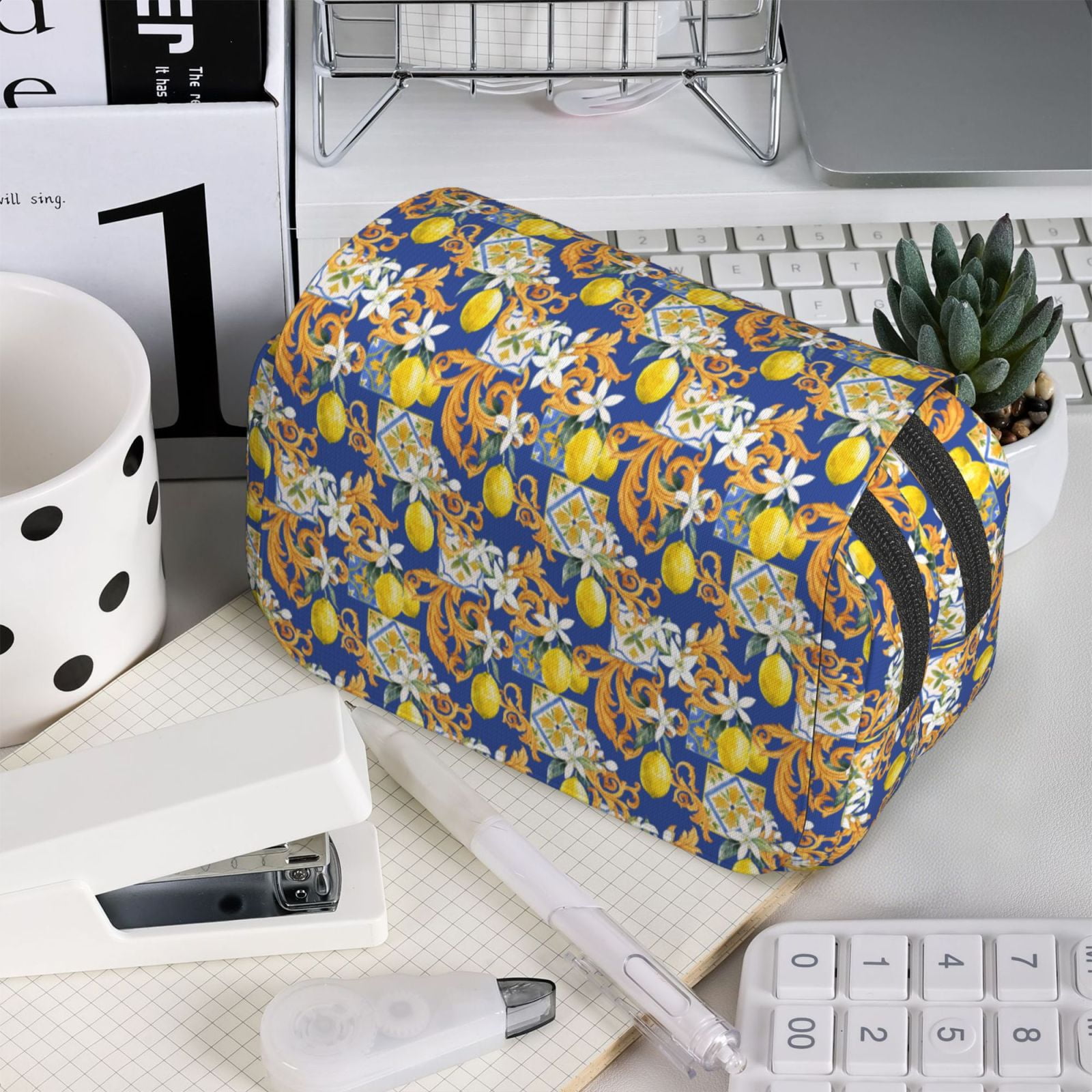 Rateoe Sicilian Style Pattern Double Clamshell Pen Case, Storage Organizer with Two Zipper Compartments– Holds Up to 50 Pencils & Pens