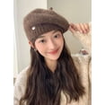 thumbnail image 6 of Deago Women French Beret Hat Knit Warm Beanie Cap Classic Solid Color Autumn Winter Hats (Coffee), 6 of 8