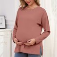 thumbnail image 7 of Yteetum Women's Maternity Long Sleeve Shirts Oversized Crewneck Pregnancy Nursing Breastfeed Hidden Zipper Side Split T Shirts Top Womens Casual Solid Plus Size Round Neck Loose Comfy Soft Tee Shirt, 7 of 7