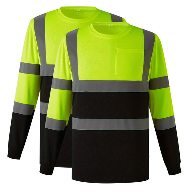 Penkiiy Camisas de trabajo 2PCS SMen para hombres Clase de construcción, Camisas de alta visibilidad, Camisetas de seguridad reflectante Hi Vis para hombres Mujeres, Camisas de trabajo de manga corta