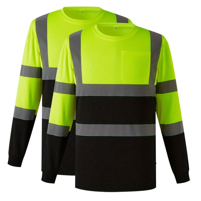 UVEASISHA 2 Pack Hi Vis Shirts for Men Reflective Safety Long Sleeve T-Shirts High Visibility Work Construction T Shirts Lightweight Breathable Workout Tees Sales Today Clearance Red XL