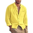 thumbnail image 2 of LIIPEE Men Shirts Casual Long Sleeve Lapel Solid Color Linen Cardigan Shirt Male Loose Fit Fashion Buttons Tops Comfortable Breathable Soft Daily Shirts,Yellow,XL, 2 of 9